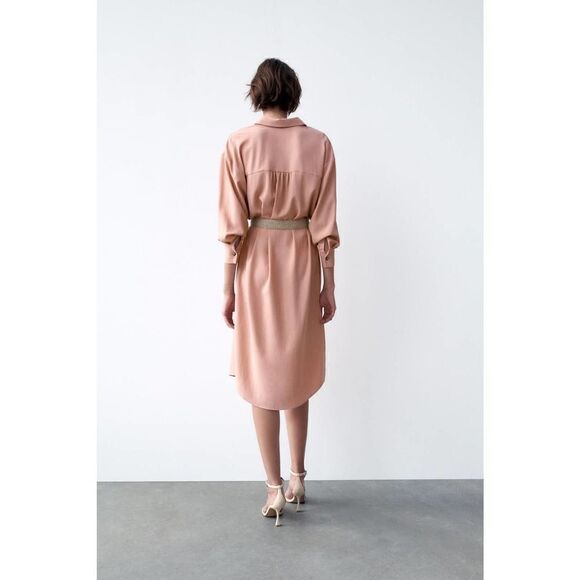 ZARA OVERSIZE DRESS WITH BELT PALE PINK - Picture 5 of 8